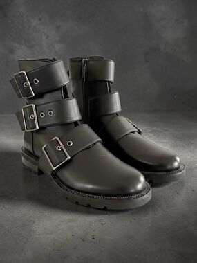 Blondo Black Triple-Buckle Moto Combat Boots